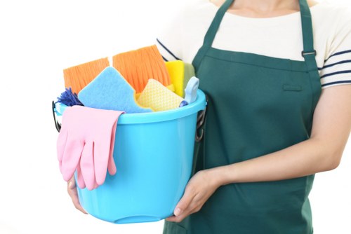 Cleaning staff reviewing health and safety procedures before starting work
