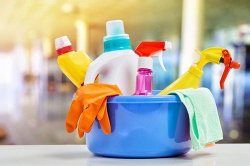 Protective cleaning products stored safely and clearly labelled