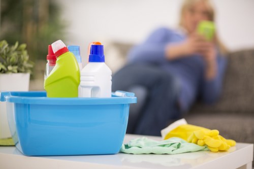 Upholstery cleaning equipment used on a lounge sofa