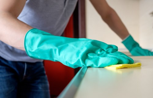 Modern window cleaning methods used on a Barnes property